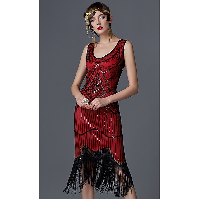  Roaring 20s 1920s The Great Gatsby Roaring Twenties Cocktail Dress Flapper Dress Dress Prom Dresses Christmas Party Dress Knee Length The Great Gatsby Charleston Women's Sequins Wedding Party Wedding