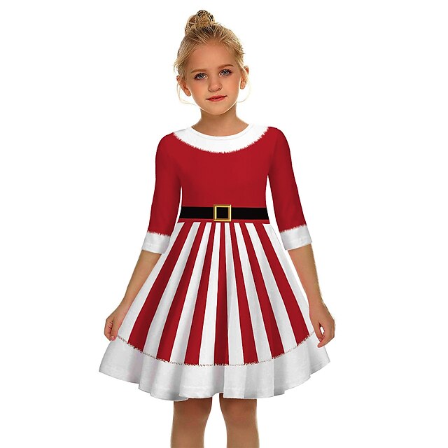  Ternos de Papai Noel Vestidos Crianças Para Meninas Roupa Diária Estilo bonito Poliéster Natal Vestido