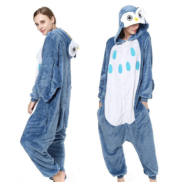  Adults' Kigurumi Pajamas Owl Animal Onesie Pajamas Coral fleece Blue Cosplay For Men and Women Animal Sleepwear Cartoon Festival / Holiday Costumes