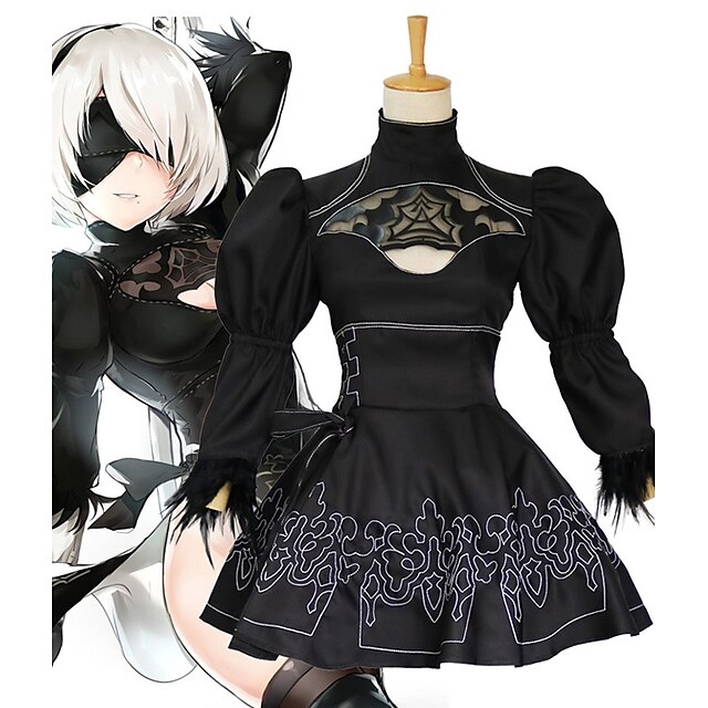  Inspired by NieR:Automata 2B Anime Cosplay Costumes Japanese Lace Cosplay Suits Skirt Stockings Hair Band Long Sleeve For Women's / Eye Mask / Eye Mask