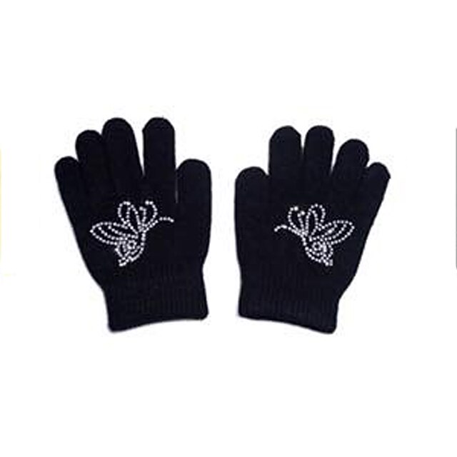  Figure Skating Gloves All Ice Skating Dress Black Spandex Stretch Yarn Training Competition High Elasticity Skating Wear Solid Colored Classic Crystal / Rhinestone Ice Skating Figure Skating / Kids