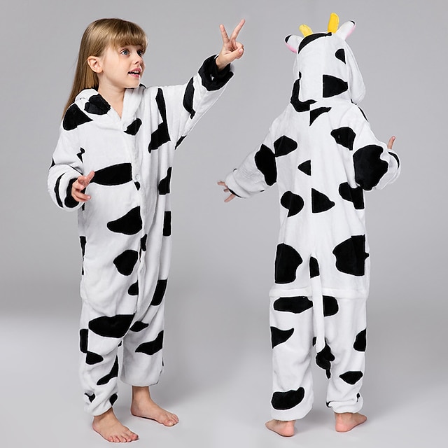  Kid's Kigurumi Pajamas Nightwear Camouflage Milk Cow Animal Animal Onesie Pajamas Pajamas Funny Costume Flannel Toison Cosplay For Boys and Girls Halloween Animal Sleepwear Cartoon