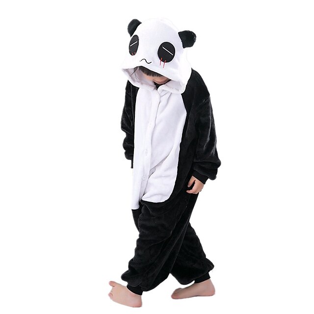  Enfant Kigurumi Pyjama Kigurumi Animal Panda Combinaison de Pyjamas Toison Flanelle Noir blanc Cosplay Pour Pyjamas Animale Dessin animé Fête / Célébration Les costumes / Collant / Combinaison