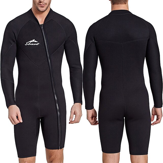  SBART Men's 3mm Shorty Wetsuit Diving Suit SCR Neoprene High Elasticity Thermal Warm UV Sun Protection Quick Dry Front Zip Long Sleeve - Solid Color Swimming Diving Surfing Scuba Spring Summer Winter