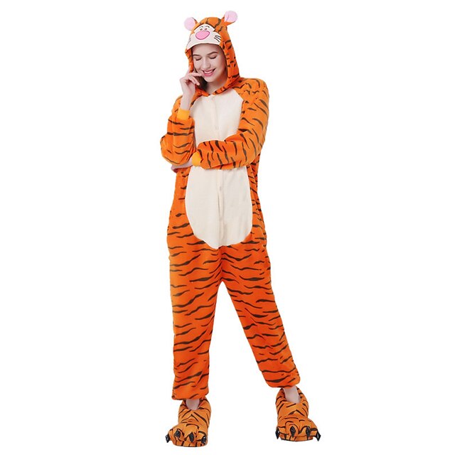  Voksne Kigurumi-pyjamas Tiger Onesie-pyjamas Flanel Fleece Cosplay Til Damer og Herrer Halloween Nattøj Med Dyr Tegneserie