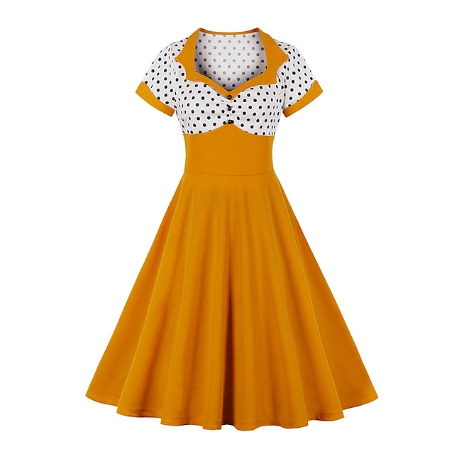  Audrey Hepburn Kleider 50er Vintage inspiriert Ballkleider Cocktailkleid Kleid A-Linie Kleid Teekleid Rockabilly Damen Elasthan Baumwolle Kostüm Grün / Orange / Gelb Jahrgang Cosplay Abschlussball