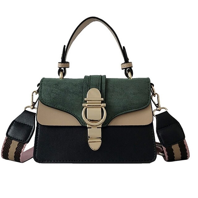  Women's Bags PU Leather Top Handle Bag Color Block Leather Bags Daily Black Red Green