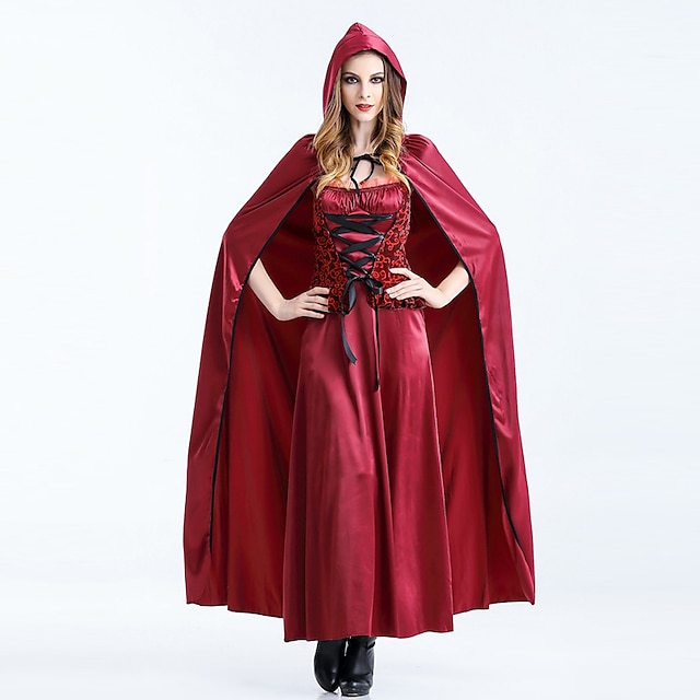  Little Red Riding Hood Dress Cosplay Costume Cloak Party Costume Adults' Women's Cosplay Vacation Dress Halloween Halloween Festival / Holiday Cotton / Polyester Blend Red Women's Easy Carnival