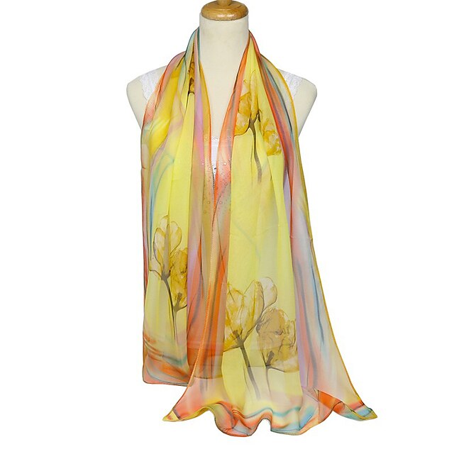  Women's Party / Basic Polyester Rectangle Scarf - Floral / Color Block
