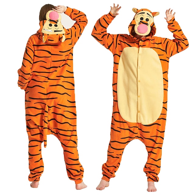  Adulte Costume de Cosplay Costume de fête Costume Dessin-Animé tigre Animal Animal Combinaison de Pyjamas Pyjamas Polaire Cosplay Pour Garçon Fille Couple Noël Pyjamas Animale Dessin animé