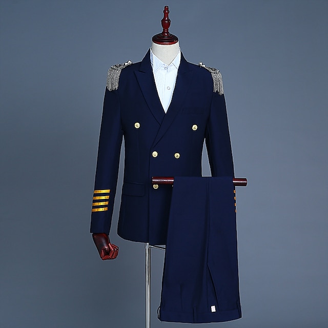  Prince Aristocrat Victorian Napoleon Jacket Coat Pants Suits & Blazers Outerwear Winter Men's Costume White / Navy Blue Vintage Cosplay Long Sleeve Party Halloween / Stripes
