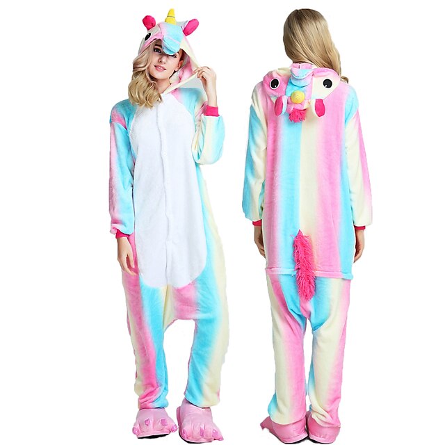  Adults' Kigurumi Pajamas Unicorn Flying Horse Onesie Pajamas Flannel Fabric Rainbow Cosplay For Men and Women Animal Sleepwear Cartoon Festival / Holiday Costumes