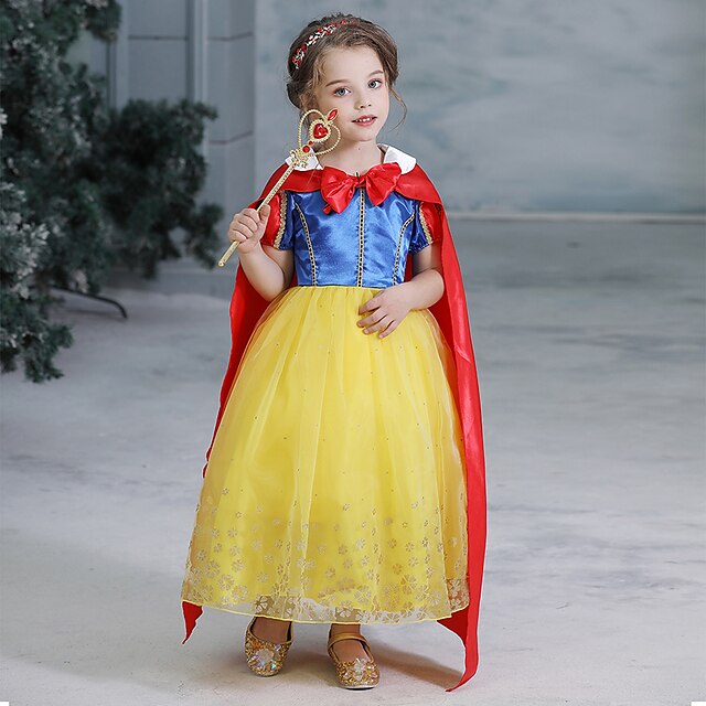  Snow White Princess Fairytale Dress Cosplay Costume Party Costume Girls' Movie Cosplay A-Line Slip Dresses Mesh Yellow Dress Christmas Halloween Carnival Tulle Polyster