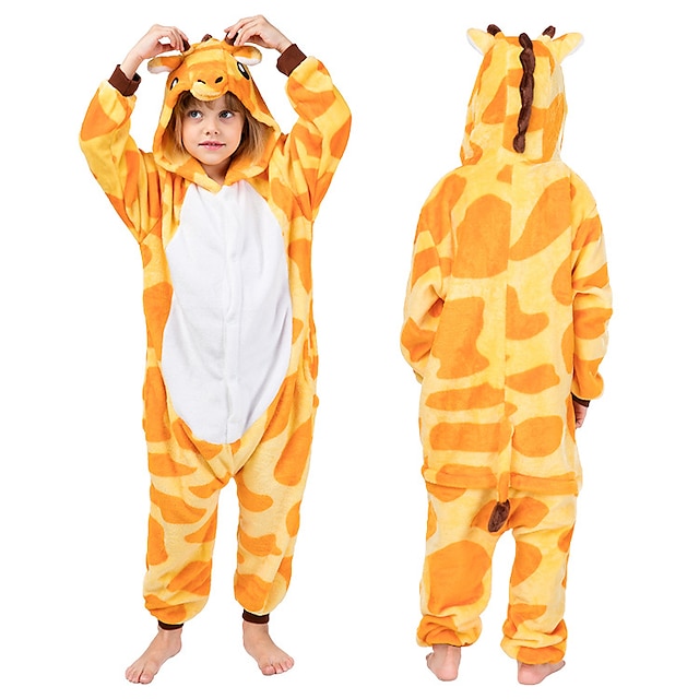  Kid's Kigurumi Pajamas Nightwear Camouflage Giraffe Animal Patchwork Onesie Pajamas Pajamas Flannel Toison Cosplay For Boys and Girls Halloween Animal Sleepwear Cartoon