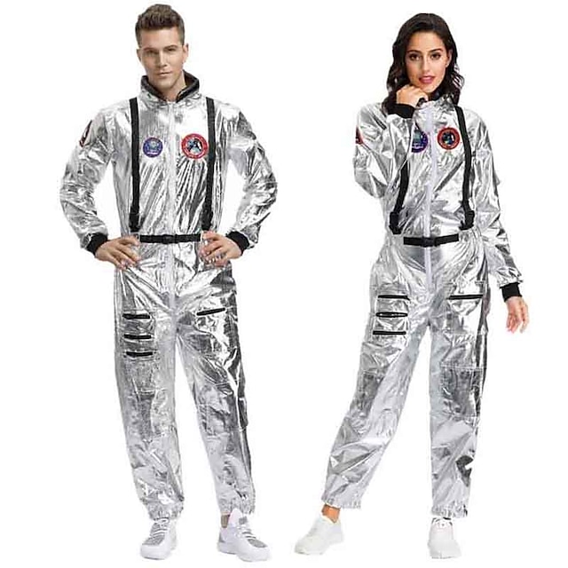  NASA Cosplay Costume Men's Adults' Cosplay Halloween Halloween Festival / Holiday Spandex Polyester Gray / White Men's Women's Easy Carnival Costumes / Leotard / Onesie / Leotard / Onesie