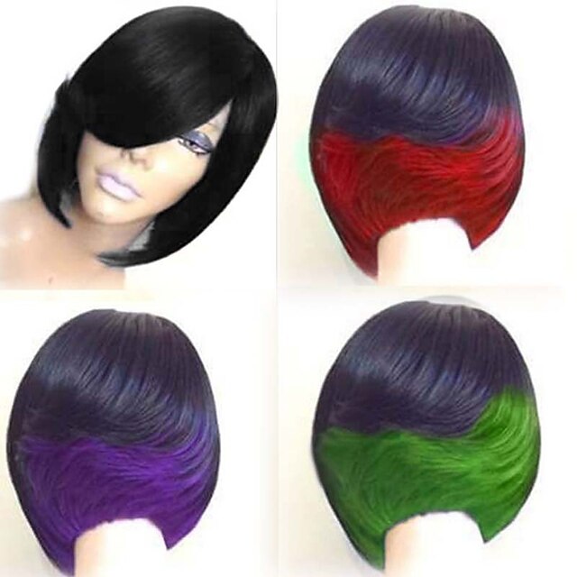  Synthetic Wig Straight Bob Wig Medium Length Black / Burgundy Natural Black Black / Green Black / Purple Black / Red Synthetic Hair 10 inch Women's Color Gradient Red Black