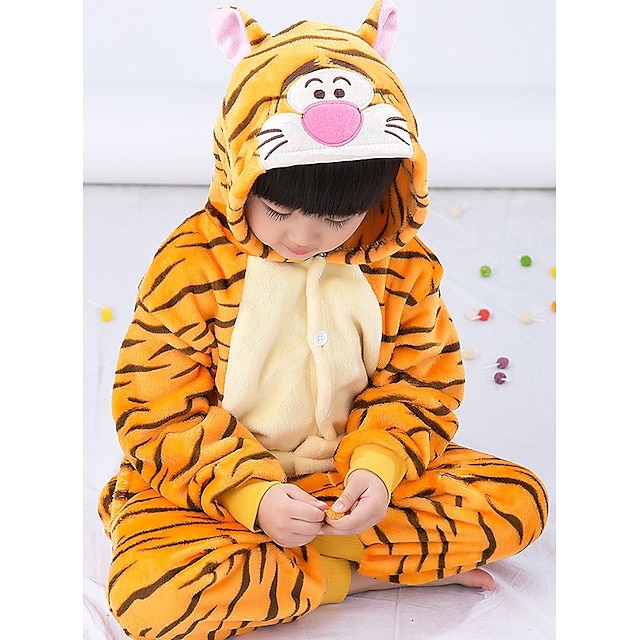  Kinder Kigurumi-Pyjamas Nachtwäsche Tarnfarben Tiger Tier Patchwork Pyjamas-Einteiler Pyjamas Lustiges Kostüm Flanell Vlies Cosplay Für Jungen und Mädchen Weihnachten Tiernachtwäsche Karikatur