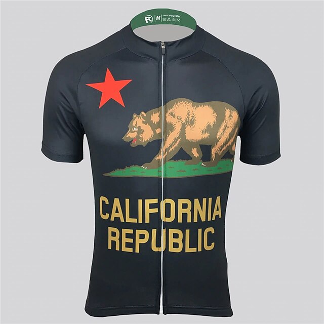  21Grams® Men's Cycling Jersey Short Sleeve - Summer Spandex Polyester Black Solid Color California Republic Funny Bike Mountain Bike MTB Road Bike Cycling Jersey Top UV Resistant Breathable Quick Dry