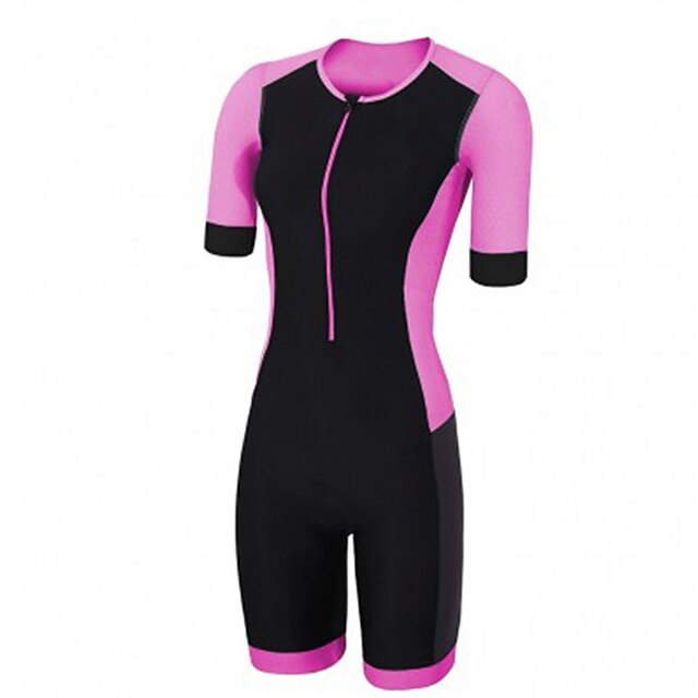  21Grams® Women's Triathlon Tri Suit Short Sleeve - Summer Spandex Polyester Pink / Black Solid Color Bike UV Resistant Breathable Quick Dry Sweat wicking Clothing Suit Sports Mountain Bike MTB Road