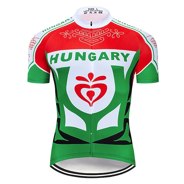  21Grams® Men's Cycling Jersey Short Sleeve - Summer Spandex Polyester Red / White Hungary National Flag Bike Mountain Bike MTB Road Bike Cycling Jersey Top UV Resistant Breathable Quick Dry Sports