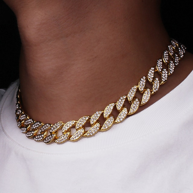  Men's Chain Necklace Classic Cuban Link Mariner Chain Punk Rock Zircon Gold Plated Chrome Silver Gold 50 cm Necklace Jewelry 1pc For Street Daily