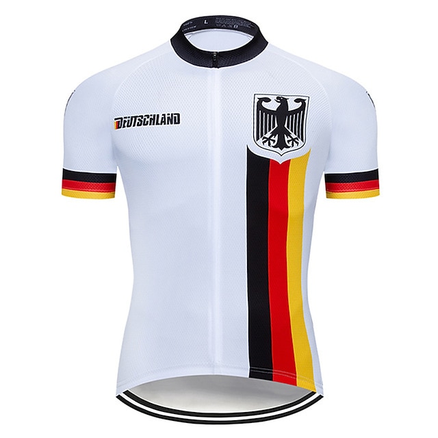  21Grams Men's Short Sleeve Cycling Jersey Summer Spandex Polyester White Germany National Flag Bike Jersey Top Mountain Bike MTB Road Bike Cycling UV Resistant Quick Dry Breathable Sports Clothing
