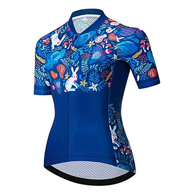  21Grams® Mujer Maillot de Ciclismo Manga Corta - Verano Licra Poliéster Azul Flores Botánica Conejo Gracioso Bicicleta Ciclismo de Montaña Ciclismo de Pista Camiseta / Maillot Cima Resistente a los
