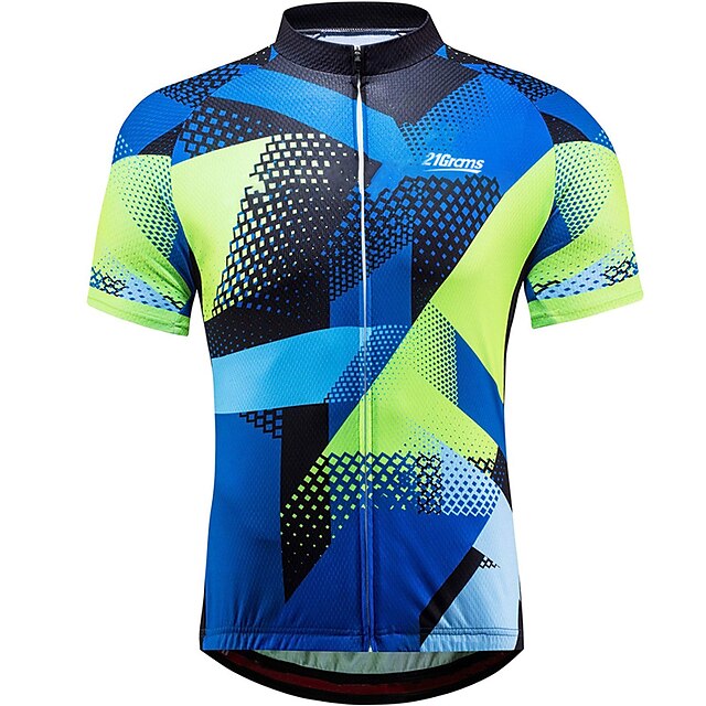  21Grams® Men's Cycling Jersey Short Sleeve Plaid Checkered Bike Mountain Bike MTB Road Bike Cycling Jersey Top Green Yellow Orange UV Resistant Breathable Quick Dry Spandex Polyester Sports Clothing