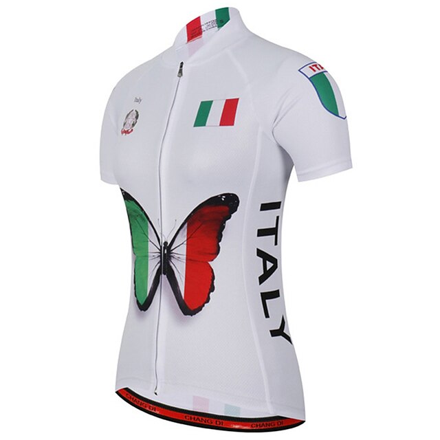  21Grams Women's Cycling Jersey Short Sleeve Bike Jersey Top with 3 Rear Pockets UV Resistant Breathable Quick Dry Mountain Bike MTB Road Bike Cycling Red White Spandex Polyester Butterfly Italy
