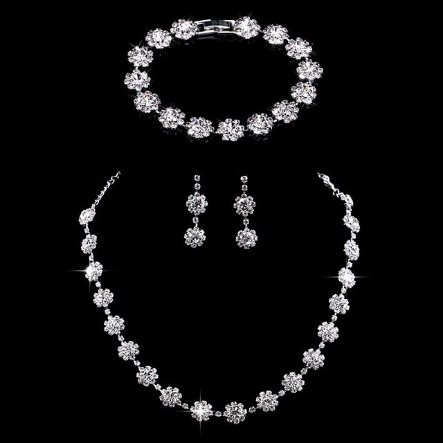  Women's Jewelry Set Bridal Jewelry Sets Tennis Chain Flower Stylish Simple Luxury European Rhinestone Earrings Jewelry Silver For Wedding Party Evening Gift Formal Engagement 1 set