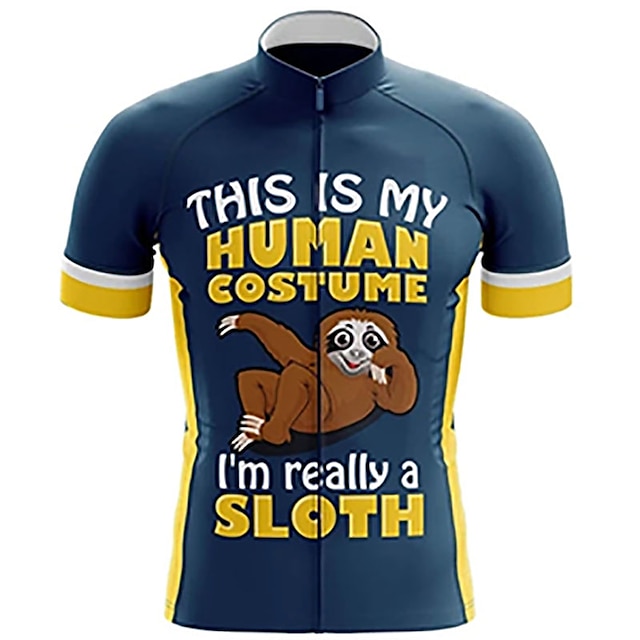  21Grams® Men's Cycling Jersey Short Sleeve - Summer Spandex Polyester Blue+Yellow Solid Color Funny Sloth Bike Mountain Bike MTB Road Bike Cycling Jersey Top UV Resistant Breathable Quick Dry Sports