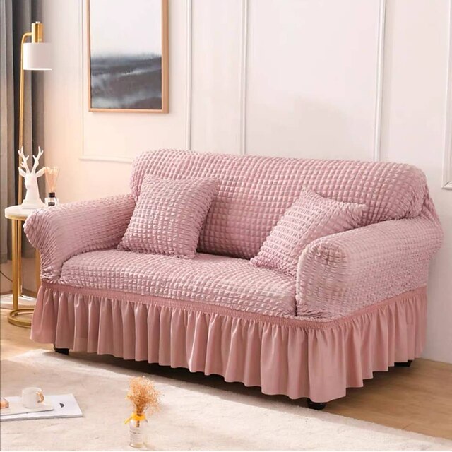  Slipcover 3D Bubble Lattice Elegant Sofa Cover Universal High Stretch Durable Couch Cover Furniture Protector with Skirt Country Style Fit Armchair/Loveseat/Three Seater/Four Seater