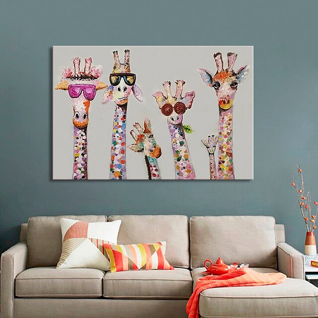  Kinderzimmer Ölgemälde handgefertigt handbemalt Wandkunst Cartoon bunte Giraffe Tier Heimtextilien Dekor gerollte Leinwand kein Rahmen ungedehnt