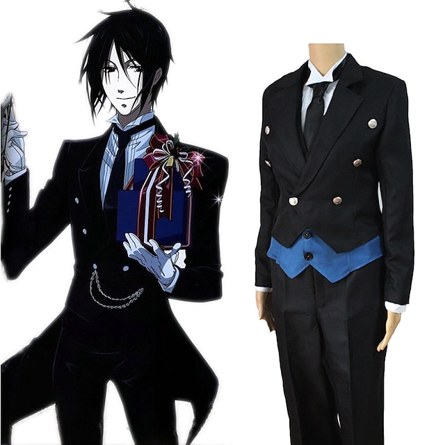  Inspired by Black Butler Sebastian Michaelis Anime Cosplay Costumes Japanese Solid Colored Cosplay Suits Vest Shirt Pants Long Sleeve For Men's Women's / Gloves / Tuxedo / Tie