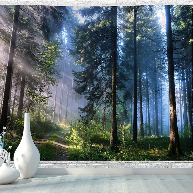  paysage arbre mur tapisserie art décor couverture rideau pique-nique nappe suspendu maison chambre salon dortoir décoration brumeux forêt nature soleil à travers arbre