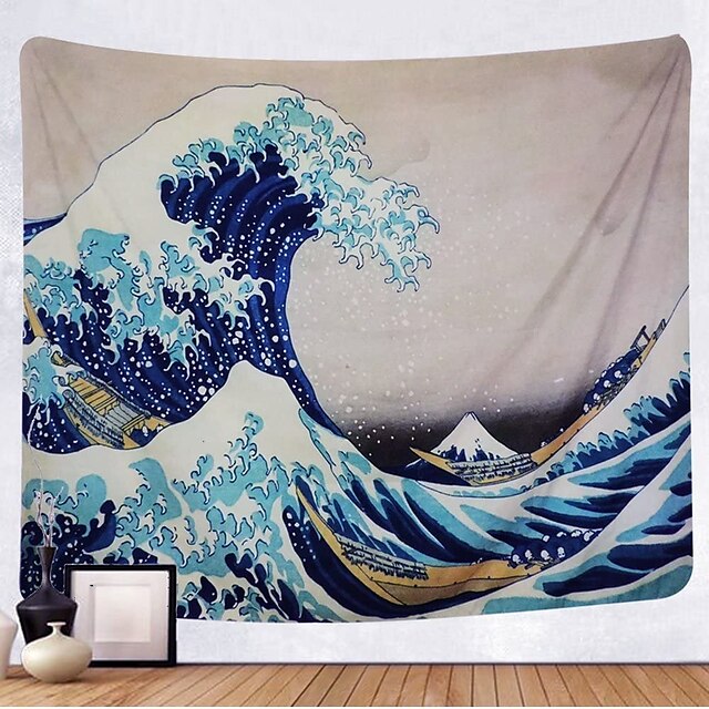  Kanagawa wave ukiyo-e tapiz de pared decoración artística manta cortina colgante hogar dormitorio decoración de sala de estar estilo de pintura japonesa