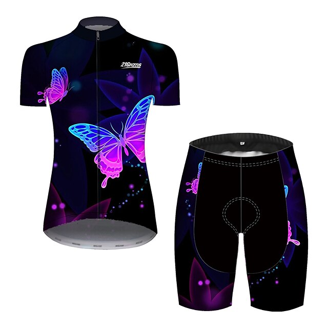  Women's Short Sleeve Cycling Jersey with Shorts Summer Black / Red Blue Green Butterfly Gradient Solid Color Bike Clothing Suit 3D Pad Ultraviolet Resistant Quick Dry Breathable Reflective Strips