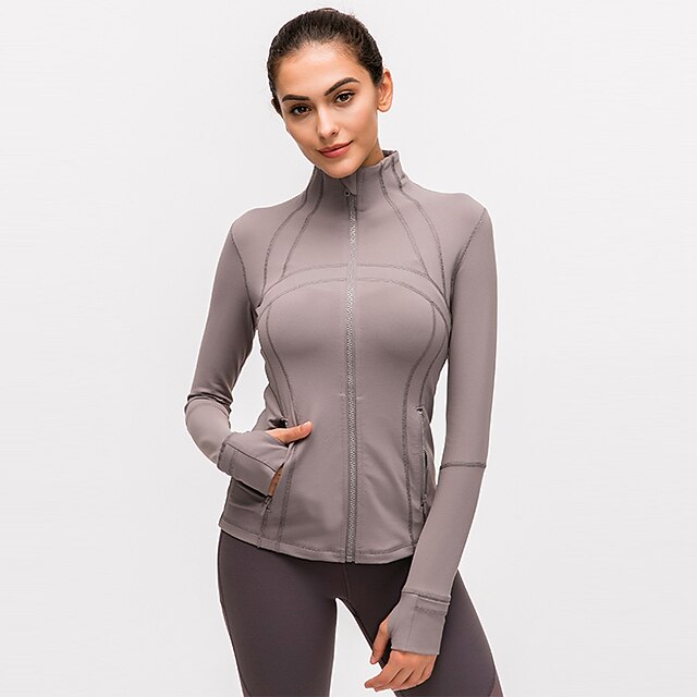  Women's Long Sleeve Running Track Jacket Running Jacket Full Zip Athleisure Wear Top Winter Elastane Moisture Wicking Breathable Soft Fitness Active Training Jogging Sportswear Solid Colored