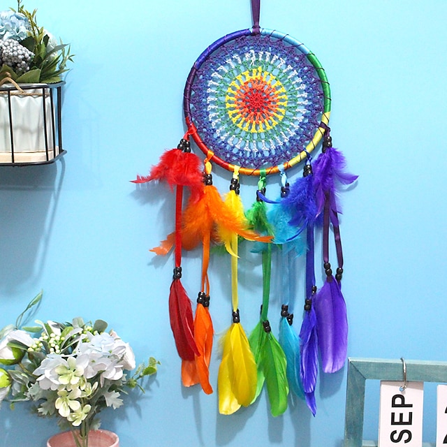  Boho dream catcher cadeau fait main tenture murale décor art ornement artisanat plume pour enfants chambre festival de mariage 55*16 cm