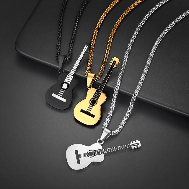  Pendant Necklace Charm Necklace Guitar Fashion Rock Folk Style Titanium Steel Black Gold Silver 55+5 cm Necklace Jewelry 1pc For Christmas Street Birthday Party Festival