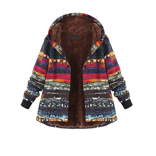  Women's Winter Parka Parka Ethnic Style Color Block Polyester Red S / M / L
