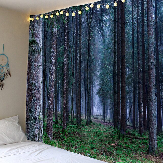  veggteppe kunst dekor teppe gardin piknik duk hengende hjem soverom stue sovesal dekorasjon skog tre natur landskap