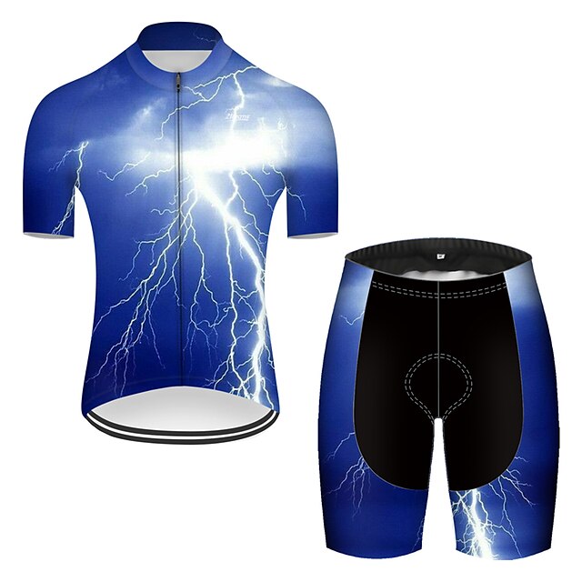  21Grams® Men's Cycling Jersey with Shorts Short Sleeve - Summer Nylon Polyester Blue Lightning Gradient 3D Bike 3D Pad Breathable Ultraviolet Resistant Quick Dry Reflective Strips Clothing Suit Sports