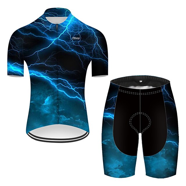  21Grams® Men's Cycling Jersey with Shorts Short Sleeve Mountain Bike MTB Road Bike Cycling Green Red Black Blue Lightning Gradient 3D Bike Polyester Clothing Suit 3D Pad Breathable Ultraviolet