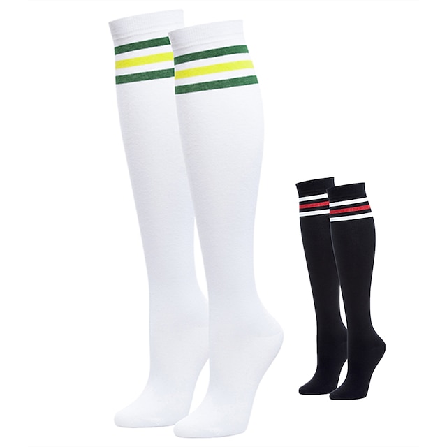  Damen Schwarz Weiß Oberschenkellange Socken Streifen Golfkleidung, Kleidung, Outfits, Kleidung