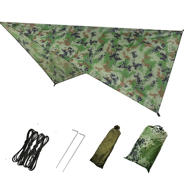  Hammock Rain Fly Outdoor Breathability Wearable Reusable Adjustable Flexible Folding Polyster for 2 - 3 person Hunting Beach Camping Blue Camouflage Green 230*140 cm