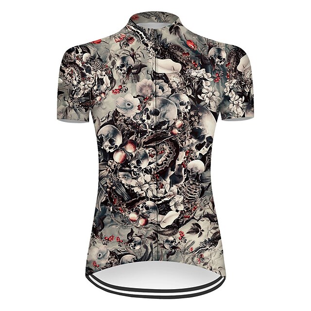  21Grams® Women's Cycling Jersey Short Sleeve - Summer Nylon Polyester Grey Sugar Skull Novelty Skull Bike Mountain Bike MTB Road Bike Cycling Jersey Top Breathable Ultraviolet Resistant Quick Dry