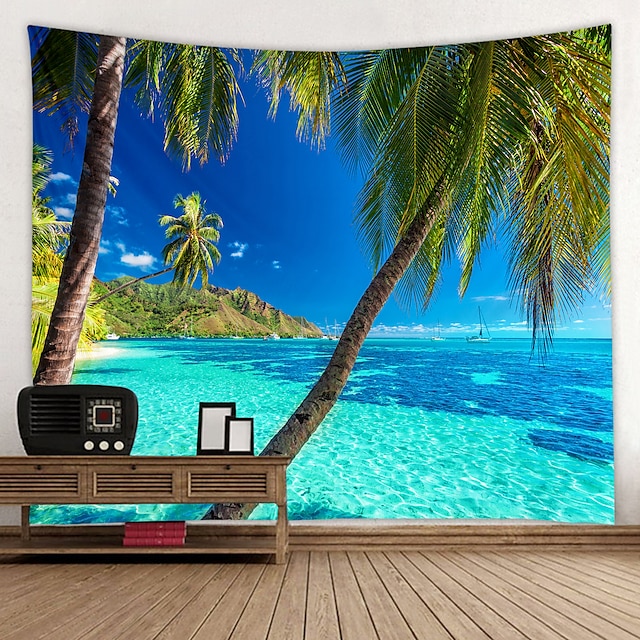  væg gobelin kunst tæppe gardin tæppe picnic duge hængende hjem soveværelse stue kollegie dekoration ferie landskab hav ocean strand kokosnød træ
