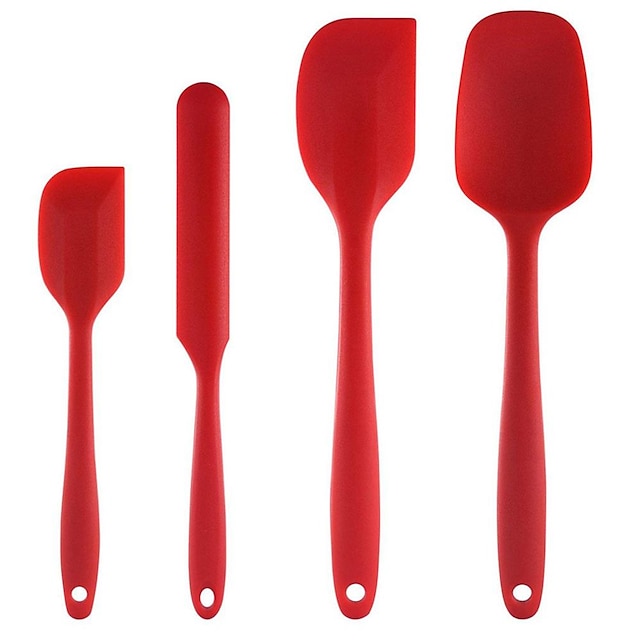  ensemble de 4 spatules en silicone de haute qualité résistant à la chaleur sans bpa design sans couture une pièce sans couture antiadhésive ustensiles de cuisine / pâtisserie lot de 4 (rouge)