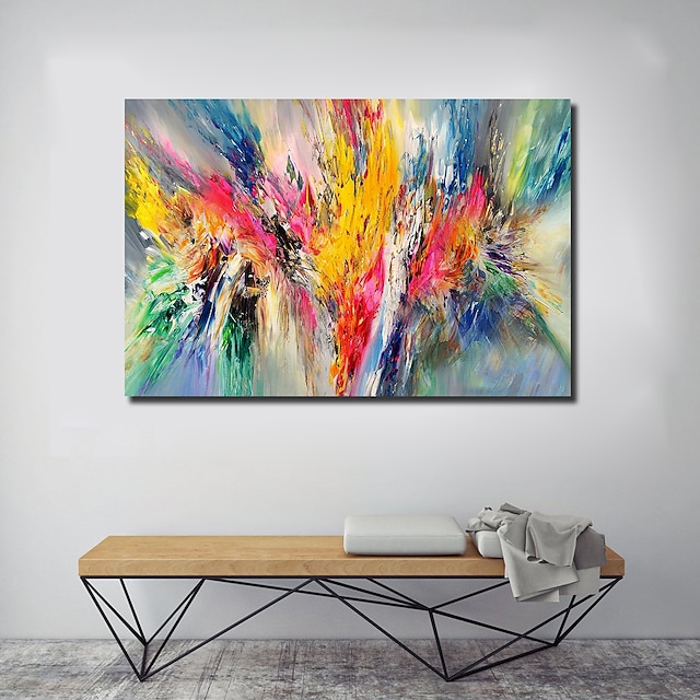  Oil Painting Hand Painted Horizontal Panoramic Abstract Floral / Botanical Comtemporary Modern Stretched Canvas / Rolled Canvas